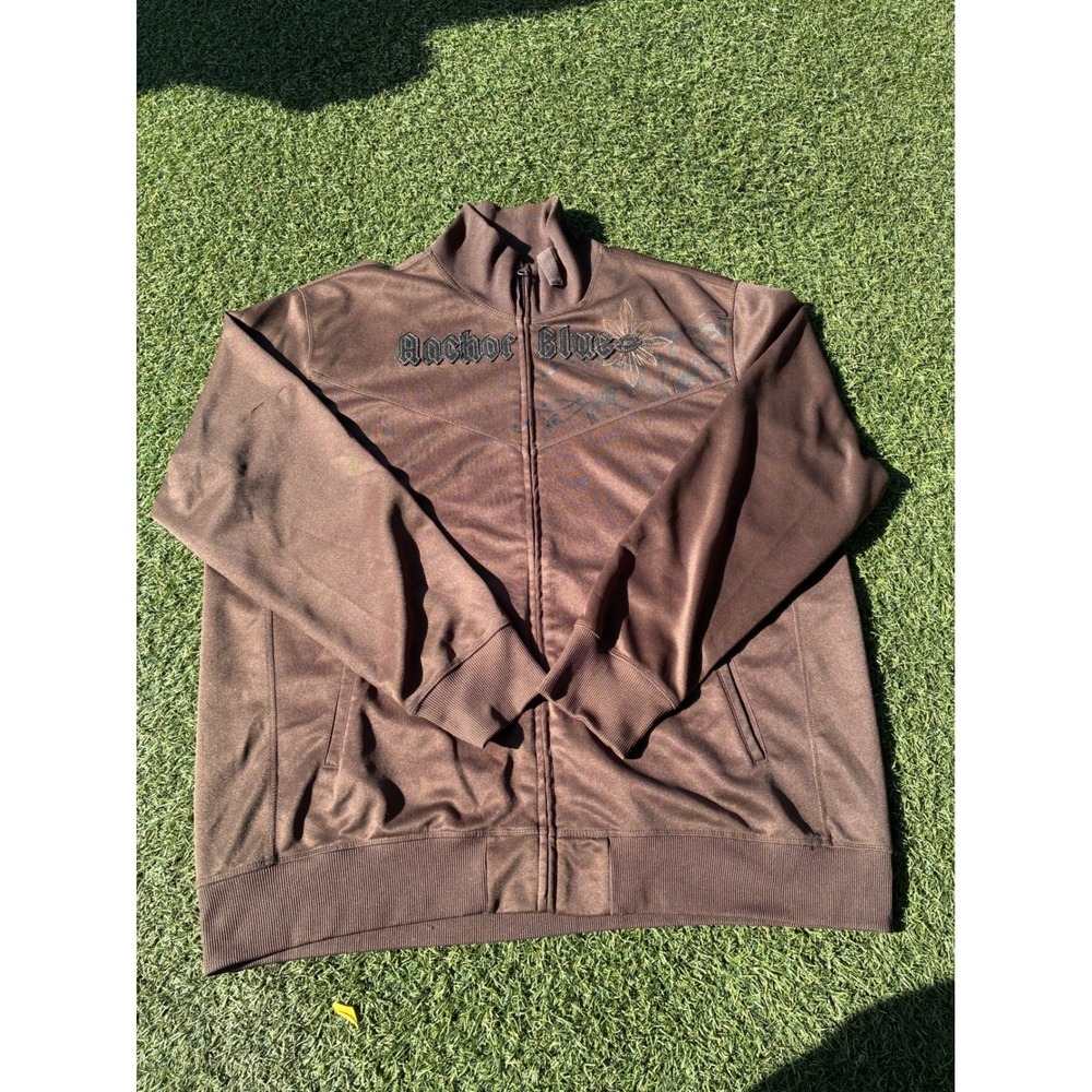Anchor Blue Men Brown Track Jacket XXL Full Zip Embroidered Graphics Streetwear